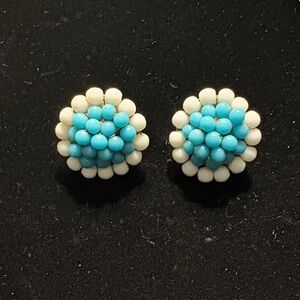 Vintage Castlecliff Turquoise and White Beaded Earrings